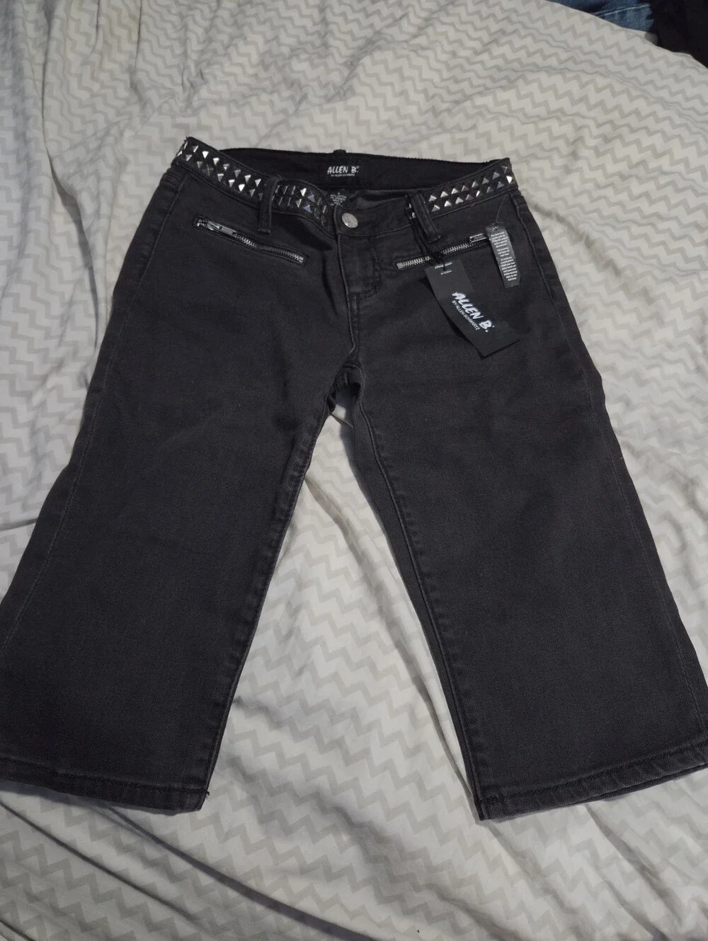Y2K Deadstock Allen B Goth Punk Black Denim Studded Capris/Long Shorts